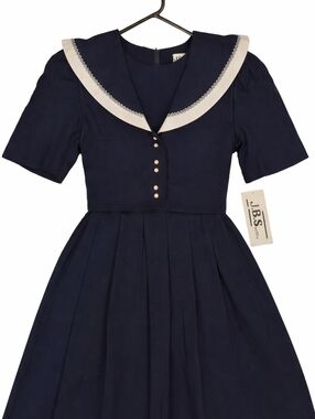 J.B.S. Limited~VTG 80s Women Nautical Dress~Navy~NWT~Sailor Collar~Lolita~10